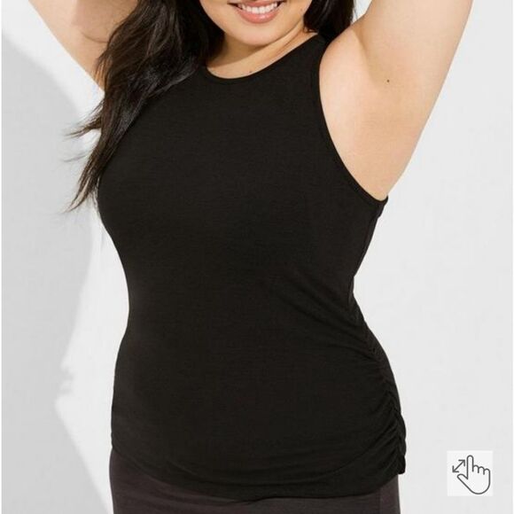 Torrid Knit Side Ruched Crew Neck Sleeveless Active Tank - Picture 1 of 4